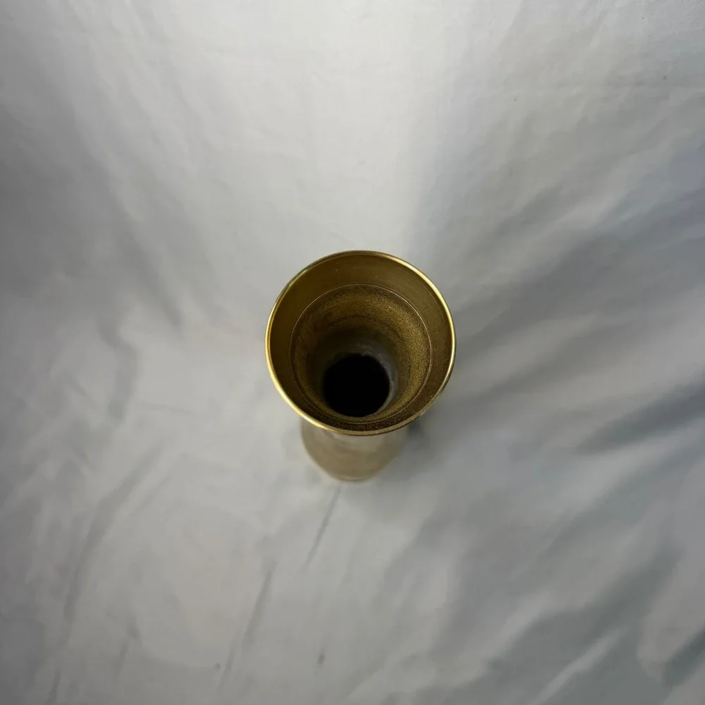 Vintage Solid Brass Bud Vase Tall Slender Gold Tone Flower Holder 12.75 Inch